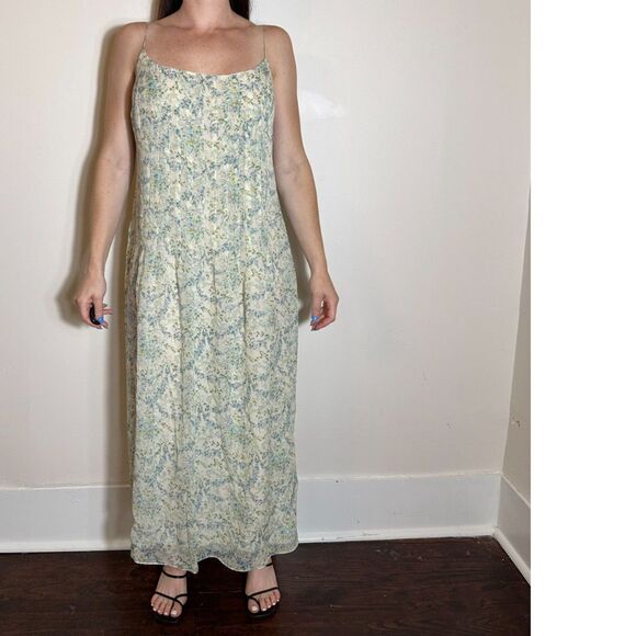 Vintage 100% Silk Green Floral Midi Dress Size 12 - Picture 3 of 5